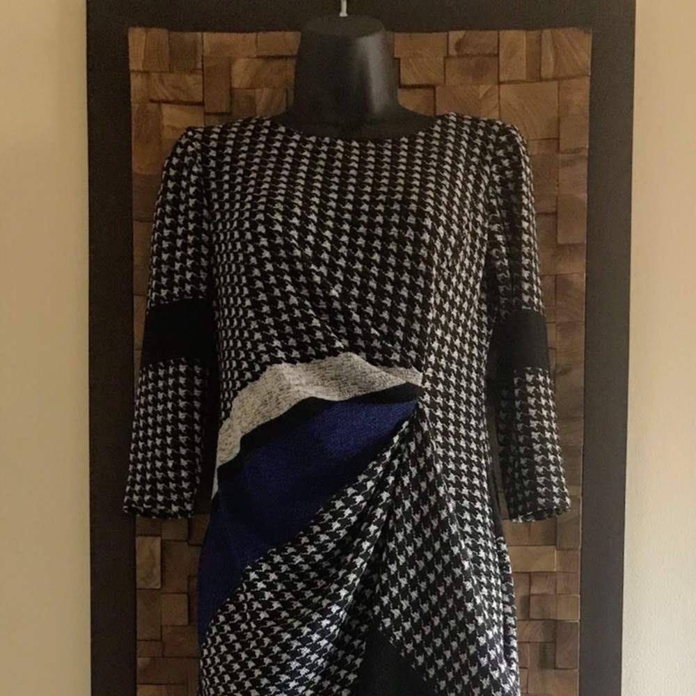 Muse 3/4 Draped Houndstooth Knit Dress - 2